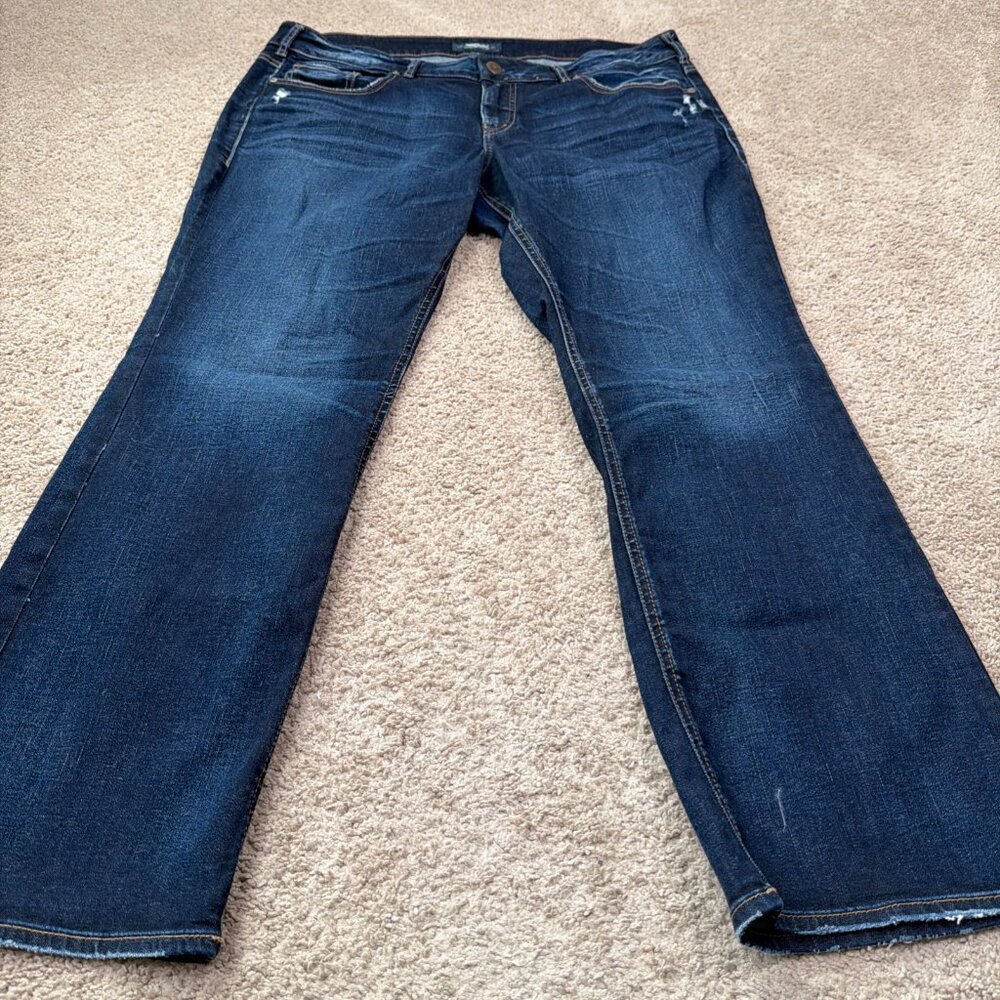 Silver Jeans Womens 31 Blue Dark Wash Stretch Denim Elyse Slim Boot Mid Rise - Picture 2 of 9